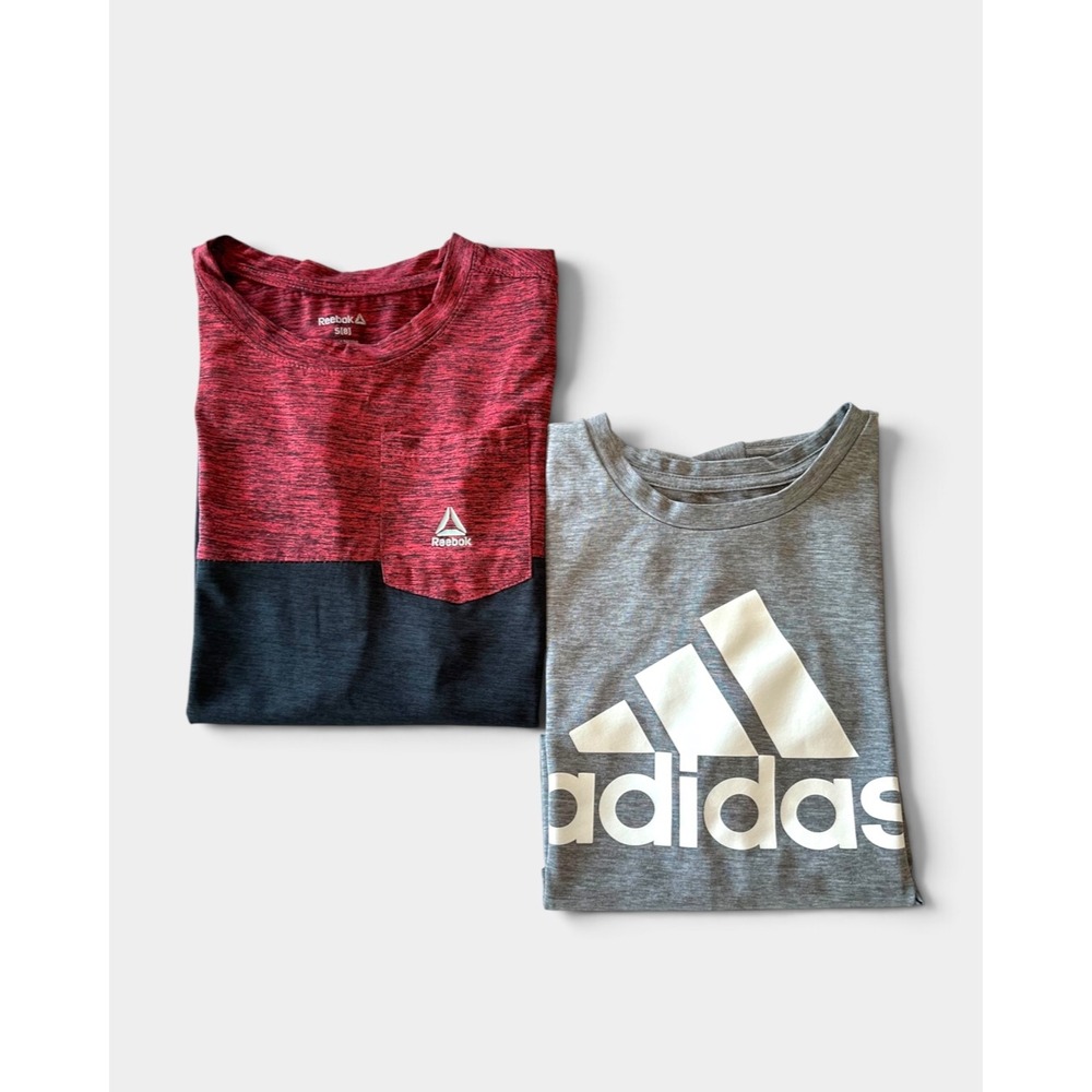 Adidas Reebok Boys Athletic T-Shirt Bundle Size 8 Small, Red Black Gray Logo